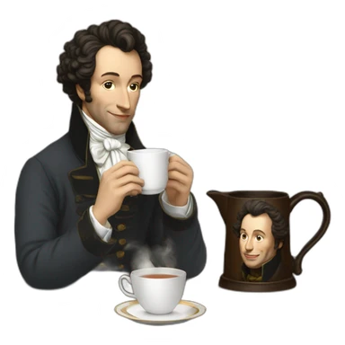 pushkin makes tea in a mug sticker