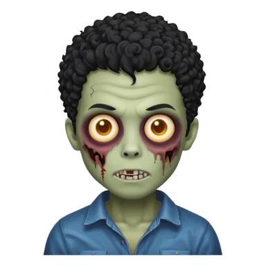 zombie boy with curly hair and mixed lightskin features, spooky and creepy face, classic emoji style sticker
