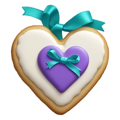 Heart cookie with teal purple ribbon sticker