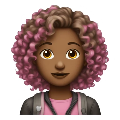 Curly hair brown girl with pink now sticker