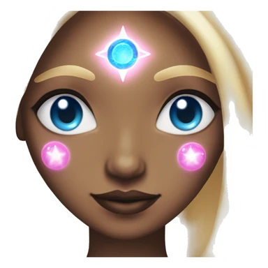 magical diva with thin pink andromedan face long blonde hair and blue eyes glowing third eye sticker