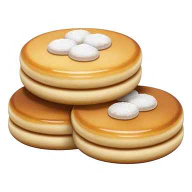 Cinematic Realistic Poffertjes Dessert Emoji, depicted as small, fluffy mini pancakes dusted with powdered sugar rendered with lifelike texture and warm, inviting lighting. sticker