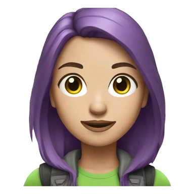 woman gamer with green eyes, brown ash hair with purple inner hightlight hair sticker