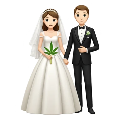 A bride in white wedding dress and groom in tuxedo, full body, sharing cannabis, wedding couple, different pose sticker