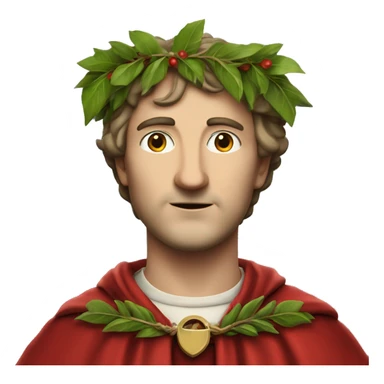 Petrarch in a red cloak and a laurel wreath on his head sticker