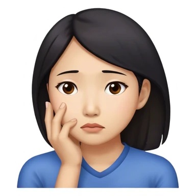 Asian woman worried while resting her chin on her right hand sticker