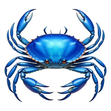 Cinematic Noble Blue Crab Portrait Emoji, Poised and commanding, with a sturdy, angular build and a brilliantly iridescent blue exoskeleton accented by robust, gleaming claws, deep-set piercing eyes, Simplified yet sharp and sophisticated features, highly detailed, glowing with a cool, oceanic glow, high shine, intelligent and resilient, stylized with an air of marine authority, focused and attentive, soft glowing outline, capturing the essence of a watchful and confident blue crab that feels as though it could scuttle out of the screen with effortless authority! sticker