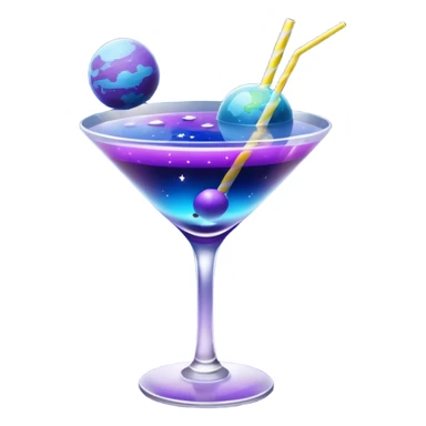 Space colored Cocktail with stars inside, miniature planet on top sticker