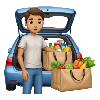 Subiendo compras de supermercado al carro sticker