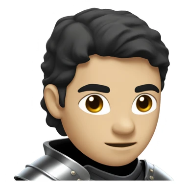 Design a character of a knight wearing a black cloak, silver armor, and a long sword in hand. He has short black hair, a visible scar on his right eye and eyebrow, and light tan skin. sticker