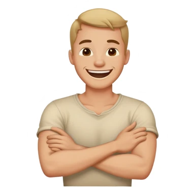 guy crossed arms holding neck laughing sticker