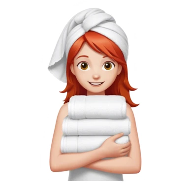 cheerful teenager with red hair carrying a stack of towels in her arms sticker
