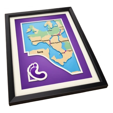 "Forty-two purple footsteps moving across a map inside an open house." sticker