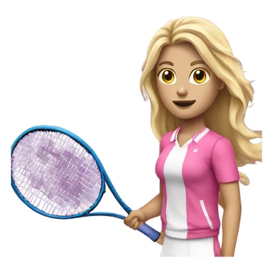 Tennis blonde girl in pink uniform with long hair and blue aye  sticker
