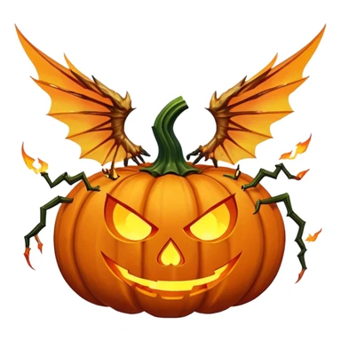 a scary flying winged pumpkin with poisonous shards with claws and a dangerous face, emiting fire from its ears and hands sticker