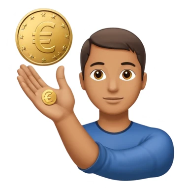 An open hand facing upwards holding a coin with a euro symbol in the center. The coin is placed slightly above the palm, symbolizing financial support or budget. sticker