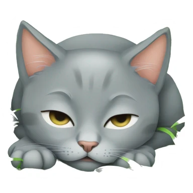 grey kitten sleeping grass sticker
