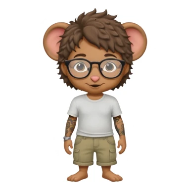 Rat with curly hair and glasses and tattoos and khaki shorts  sticker