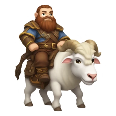 Warcraft dwarf with brown beard riding a white ram sticker
