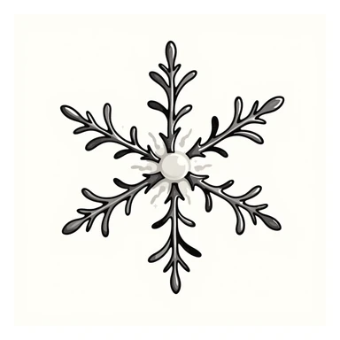 A detailed snowflake in pastel colors (dd9fb0, ffc6d3, a3bfc9, c4bee2, f1b091), hand-drawn doodle style sticker