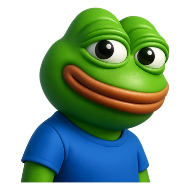 pepe in
- 3d style
- bright green
- blue shirt
- smiling
- looking straight at the camera
- good highlights and shadows
- 30deg angled towards the right sticker