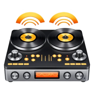 A dual turntable deck with glowing knobs and waveform screens.
 sticker