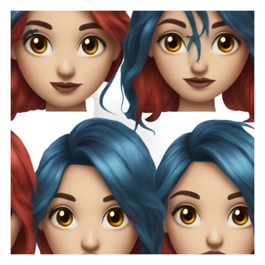 Hyperrealistic girl with blue eyes and long black and red hair and arm tattoos sticker