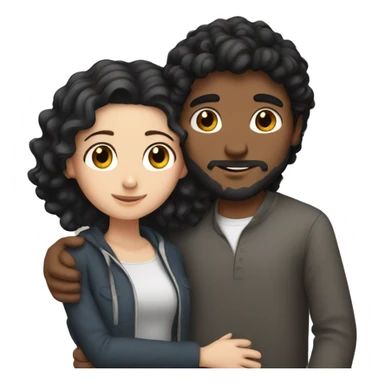 Arab guy with black curls hugging white girl with brown hair sticker