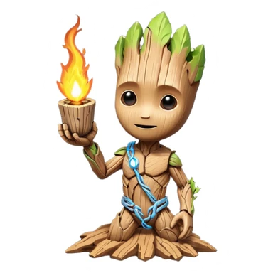 baby-groot with a hearth sticker
