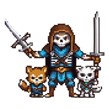 ninja skeleton with swords and a brown wolf sticker