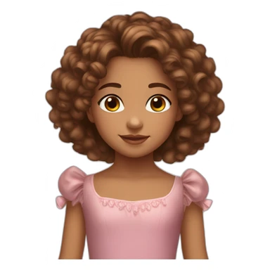 Girl, brown curly long hair, light brown skin, 7 years old, brown round eyes, ballerina costume sticker