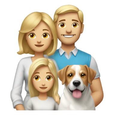 Une famille avec un homme blanc aux cheveux brun une femme blanche au cheveux blonds un petit garçon blanc au cheveux blond et un beagle sticker
