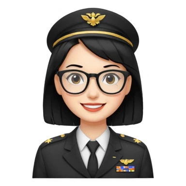 Black hair military secretary glasses nerd cute no hat sticker