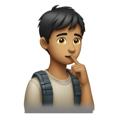 A close portrait of a young boy with his finger on his chin looking like he is in deep thoughts sticker