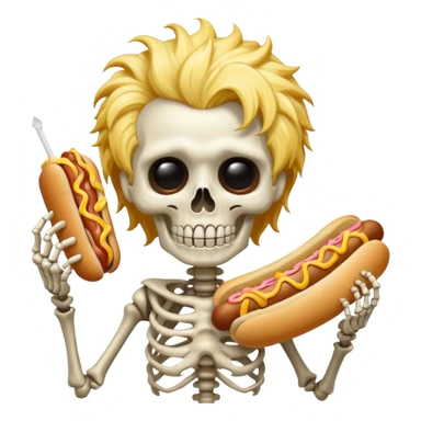 skeleton funky hair eating a hot dog sticker