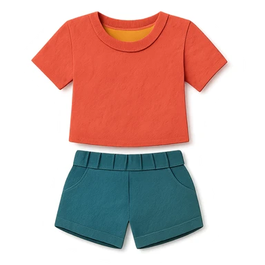 illustration of a women's short and tee shirt set in paper-craft style sticker