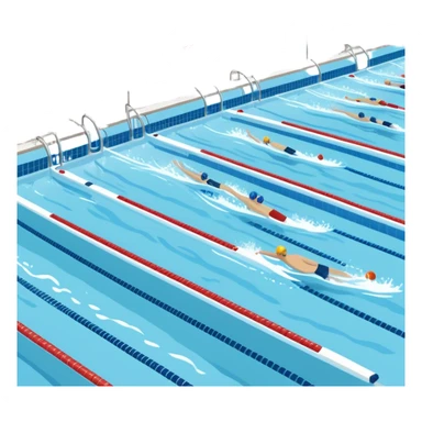 An icon featuring an Olympic swimming pool with multiple lanes and swimmers racing side by side. Splashes and lane dividers highlight the competition atmosphere. Transparent background emphasizes the energy, speed, and intensity of professional swimming events. sticker