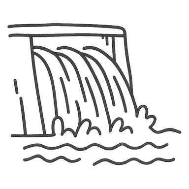 hand drawn outlined dam with water flowing icon sticker