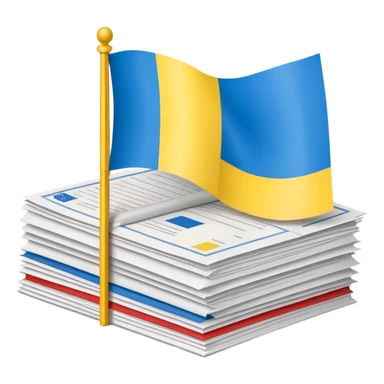 stack of official documents with Ukrainian flag sticker