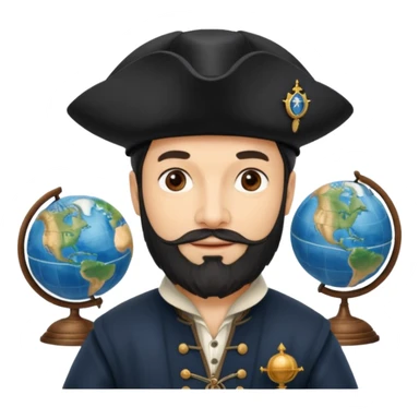 Ferdinand Magellan as an explorer, wearing a 16th-century navigator's hat and period clothing, with a globe or ship in the background, friendly emoji style sticker