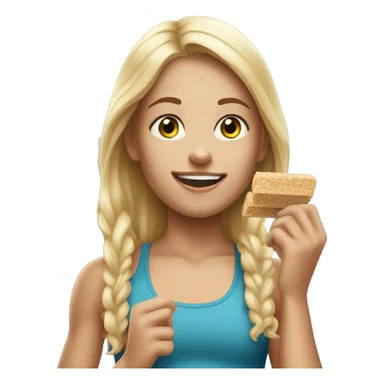 Realistic sporty blond girl eating protein bar  sticker