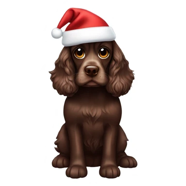Chocolate brown cocker spaniel wearing santa hat sticker