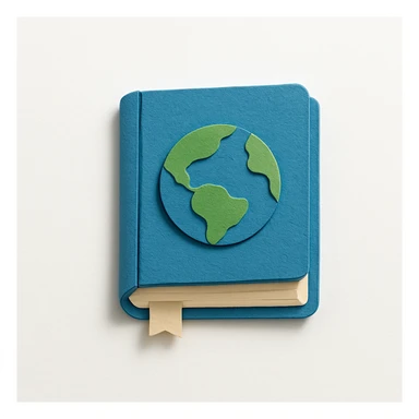 closed blue book with an earth icon on the front sticker