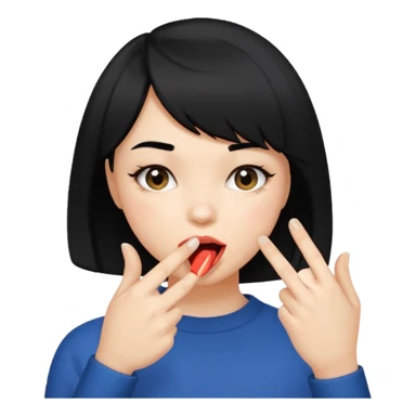 Chicas con pelo negro y corte bob haciendo que se muerde uno de sus dedos de manera picara, puedes hacer que se muerda el dedo sin sacar la lengua. Solo una mano sticker