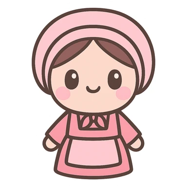 Amish woman in traditional dress, pink color scheme, super cute, kawaii style, emoji style sticker