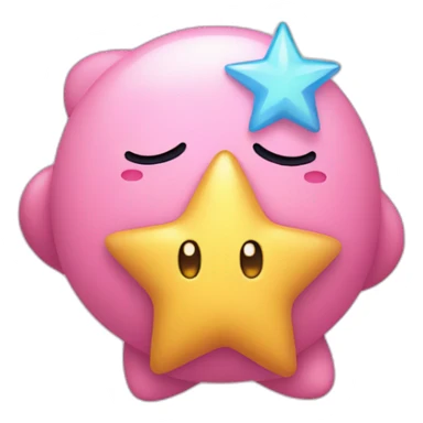 cute happy Kirby holding a golden star sticker