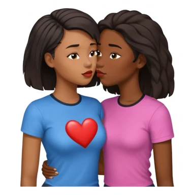 Black lesbian couple with one dark skin masculine with short haircut with a t shirt and one feminine with long hair in a blouse kissing sticker