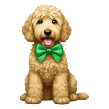 Goldendoodle wearing a green bow sticker