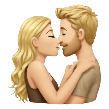 kissing couple blond man brown hair women with mini brown doodle sticker