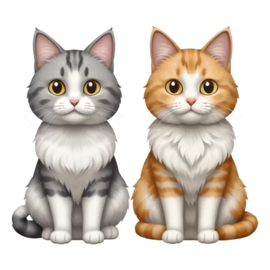 a realistic looking very fluffy grey and white cat sitting next to another cat sticker
